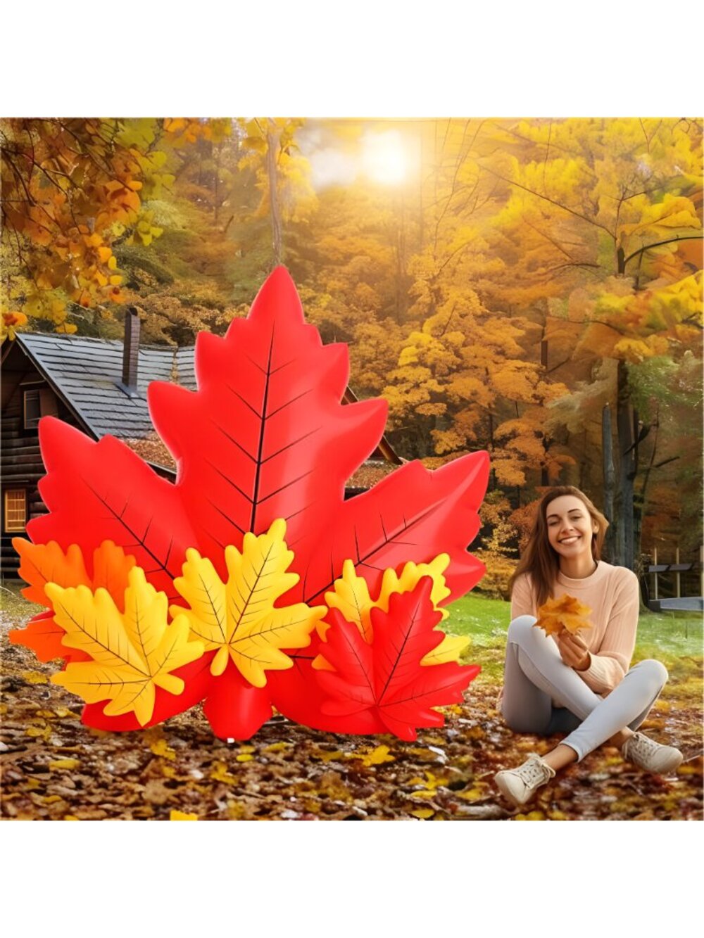 Maple Leaf Inflatable with LED Lights 6 Ft Fall Inflatables Outdoor - Picture 6 of 7